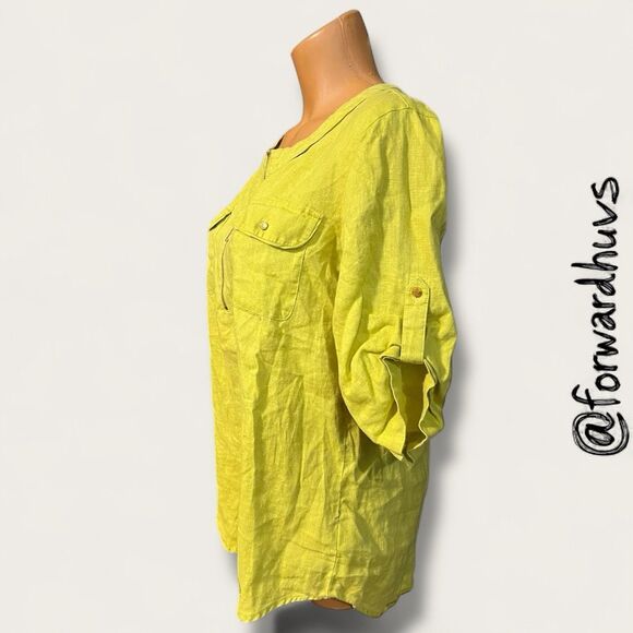 Ellen Tracy 100% Linen Shirt – Zip Front, Roll-Tab Sleeves Size Small - Picture 3 of 13